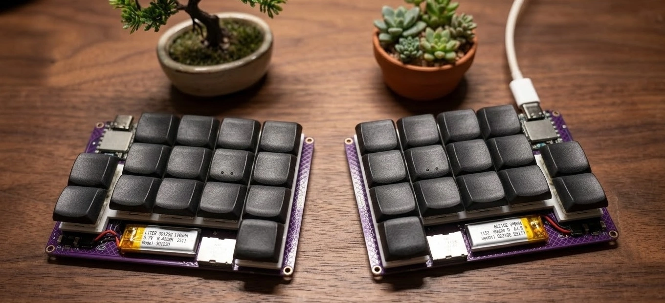 Eos, a 30-key split ergonomic keyboard.